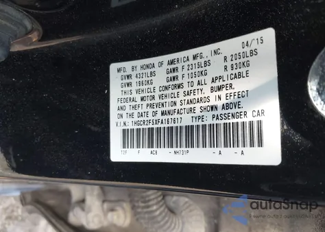 2015 Honda Accord Sport из США, поврежденный, VIN 1HGCR2F5XFA167617